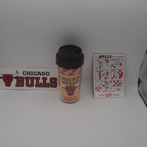 1990s Benny the Bull Chicago Bulls plastic insulated coffee tumbler & more